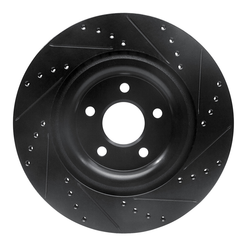 Jaguar F-Type Brake Rotor (1) - Rear Left - R1 Concepts - Drilled & Slotted - Black - `14-`21